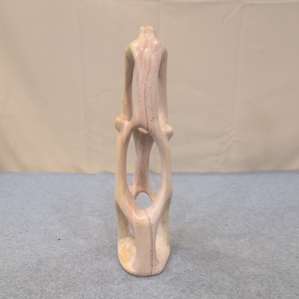 Hand Carved Kenyan Soapstone Abstract Family Sculpture Pink Tan - Picture 3 of 9